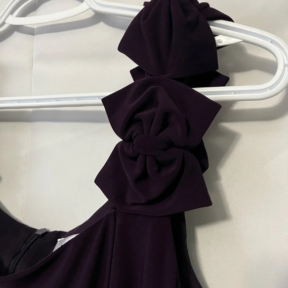 J.B.S. Dress Size 10 Purple Midi Sheath Bow Straps Wedding Guest Party Cocktail - Picture 4 of 8